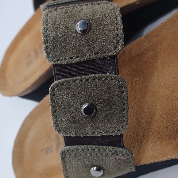 NAOT Ashley Like New Metal Stud Sandals Suede Leather 38 / 7 Cork Slide Green - Picture 8 of 14
